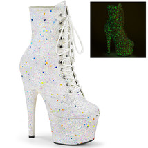 Ppleaser ADORE-1020GDLG 7&quot; Heel Platform White Glitter Uv Reactive Ankle Boots - £83.09 GBP