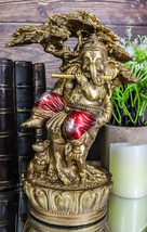Vastu Hindu God Ganesha Ganapati Playing Flute On Tree Of Life By Mouse Figurine - £31.35 GBP