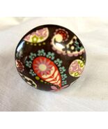 Vintage Drawer Pull Cabinet Knob Brown Multicolor Paisley Print 1.5&quot; x 2... - $200.93 MXN