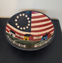 Hand Painted Wooden Bowl Americana Primitive USA Country Cottage Flag - £14.24 GBP