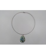 HAWAIIAN CHOKER NECKLACE ABALONE TEARDROP SHELL PENDANT SILVER COLOR CAB... - £7.91 GBP