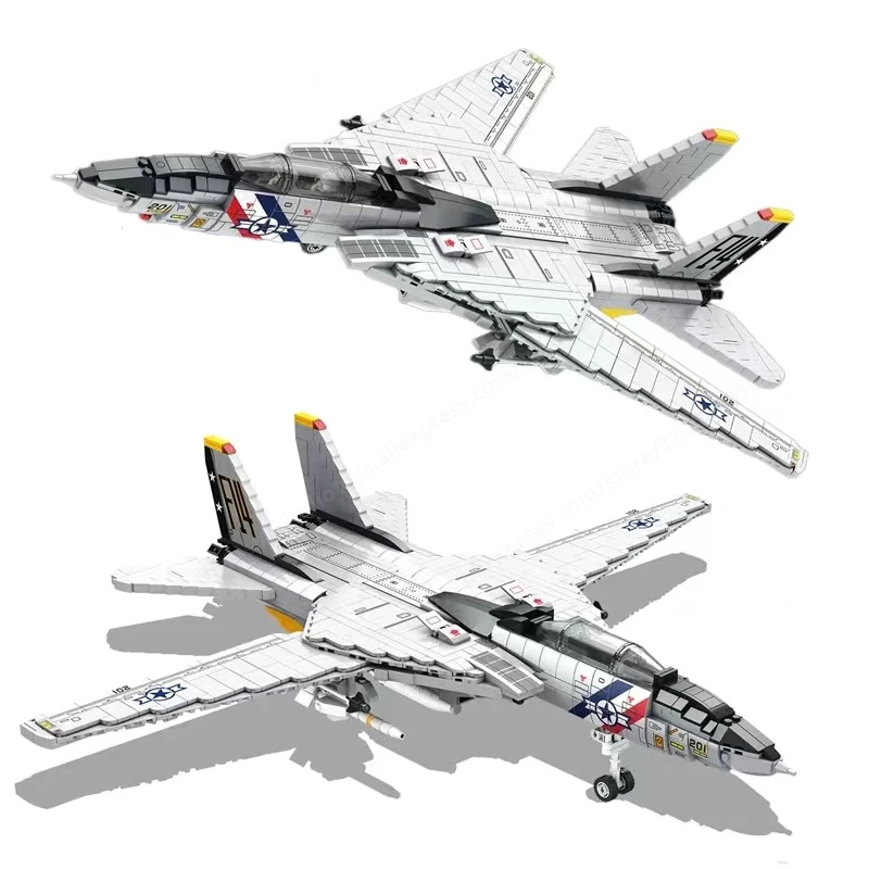 1600PCS Military USA F-14 Airplane Tomcat Fighter Model Building Blocks DIY - £75.96 GBP+