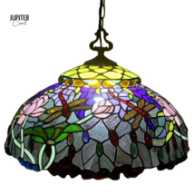 Tiffany Radiant Garden Glow Dragonfly Lamp Stained Glass 20 Inch Hanging Light - $479.99