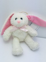  White Bunny Plush Stuffed Animal Pink Ribbon,Nose and Ears Small  9&#39; FluffyTail - £8.35 GBP