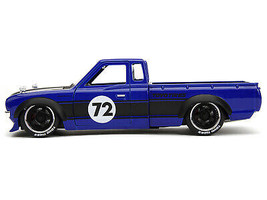 1972 Datsun 620 Pickup Truck #72 Blue Metallic w Black Stripes Hood Toyo Tires w - £36.80 GBP