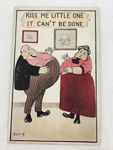 Vintage Postcard Comic Fat Couple Kiss Me Little One It Can&#39;t Be Done - £3.92 GBP