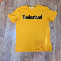 Timberland Burnt Bright Orange Shirt Medium Black Spell Out Logo Organic... - $9.89