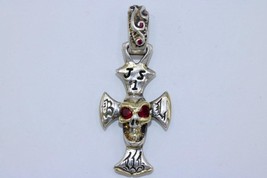 Bill Wall BWL 925 Silver Malibu Skull Cross Pendant with Red Stones **CUSTOM** - £349.09 GBP