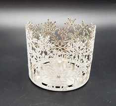 Bath &amp; Body Works Jar 3 Wick Candle Holder Sleeve 4&quot; Snowflake Jewels Gl... - $15.99