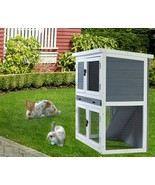 Two Layer Solid Wood woth Easy Clear Tray for Bunny Rabbits Hutch - £105.77 GBP