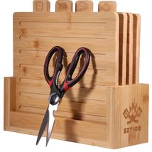 Elegant 4-Piece Bamboo Cutting Board Set &amp;  Scissors - Ideal for Charcut... - $93.01