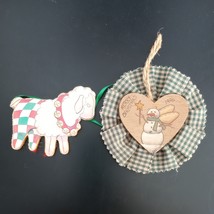 Vintage Country Christmas Ornaments Snowman in Heart 4&quot; Sheep 3&quot; Handmade - £5.69 GBP