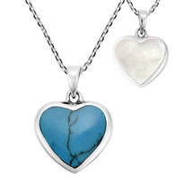 Love Forever Double-Sided Heart with Blue Turquoise Sterling Silver Necklace - £15.18 GBP