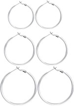 4 Pairs Sterling Silver Hoop Earrings 14k White Gold Plated Hoop Earrings Big Ho - $30.45