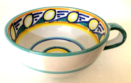 Italian Art Pottery Bowl with Side Handle Handpainted 2.75&quot;H 5.5&quot;W Signe... - $8.99