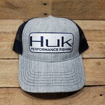 Huk Performance Fishing Hat Mesh Snapback Trucker Black Gray Logo - £15.49 GBP