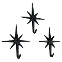 Set of 3 Black Finish Cast Iron 8-Pointed Atomic Starburst Wall Hooks - £31.81 GBP