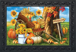 Pumpkin Cart Autumn Doormat Sunflowers Watering Can 18" X 30" - £35.16 GBP