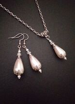 Victorian wedding pearl set Silver jewelry set necklace earrings wedding... - $52.00