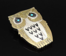 TAXCO 925 Silver - Vintage Two Tone Owl With Turquoise Eyes Brooch Pin - BP9747 - £46.12 GBP
