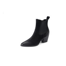 Nuine leather ankle boots shoes women thick high heel boots pointed toe slip on pigskin thumb200