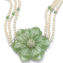 PalmBeach Jewelry 1.20 TCW Jade and Freshwater Pearl Necklace in .925 Silver - £156.44 GBP