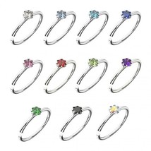 925 Sterling Silver Round CZ Flower Jeweled Nose and Ear Tragus Ring - £19.66 GBP