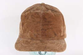 Vtg 80s Streetwear Distressed Blank Suede Leather Strapback Hat Cap Brown USA - £34.18 GBP