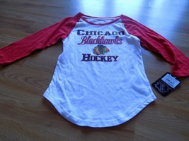Girls Youth Size XL 14-16 NHL Chicago Blackhawks Hockey 3/4 Sleeve Shirt Top New - $18.00