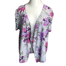 ND New Directions Gray &amp; Purple Open Front Cardigan Top ~ Sz PS ~ Short Sleeve - £10.56 GBP