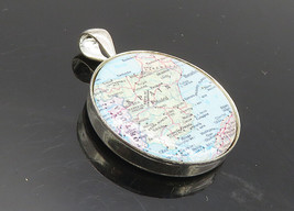 925 Sterling Silver - Vintage Round Map Of Spain Smooth Drop Pendant - PT7882 - £41.36 GBP
