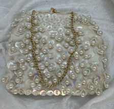 Small Beaded Opalescent Sequins &amp; Pearls Evening Cocktail Purse Holiday ... - $373.49 MXN