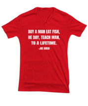 Joe Biden Funny TShirt Buy A Man Eat Fish Red-V-Tee  - £17.27 GBP