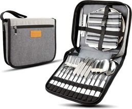 Camping Silverware Kit Cutlery Organizer Utensil Picnic Set - 24 Piece Mess Kit - £38.59 GBP