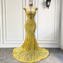 Sparkly Applique Prom Dresses 2024 O Neck Yellow Fashion Birthday Party ... - £155.95 GBP