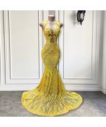 Sparkly Applique Prom Dresses 2024 O Neck Yellow Fashion Birthday Party ... - £156.59 GBP