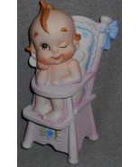 Lefton PORCELAIN BISQUE Kewpie in Pink High Chair WALL HANGING - $39.59