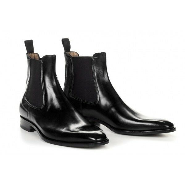 Men's Black Chelsea Jumper Slip On High Ankle Superior Leather Shoes US 7-16