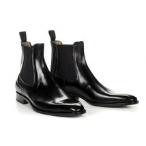 Men&#39;s Black Chelsea Jumper Slip On High Ankle Superior Leather Shoes US 7-16 - £125.33 GBP