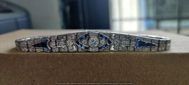 4Ct Rond Simulé Saphir et Diamant Art Déco Bracelet 925 Argent Sterling - £155.02 GBP