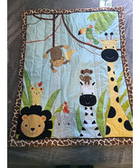 Lambs&amp; Ivy Baby Crib Blanket Monkey Giraffe Elephant Jungle Safari Rever... - $41.60 CAD