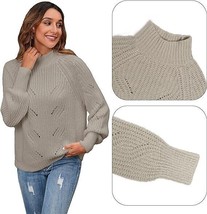 Cotton Mock Neck Pullover Chunky Long Sleeve Cropped Sweater Ribbed Knit Casual - £11.26 GBP