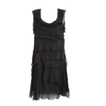 GIGI MODA Italy Black Silk Ruffle Dress Eyelash Edge Stretchy Sleeveless SM 4-6 - £64.75 GBP
