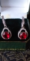 Vintage 1980-s 925 Sterling Silver Red Stone and CZ zirconia Earrings-ha... - £68.88 GBP
