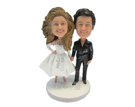 Custom Bobblehead Elvis Presley Groom And Bride Wanna Be Posing For Wedding Pict - £117.50 GBP