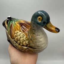 Vintage Majolica Ceramic Duck Trinket Box Hand Painted Decorative Figuri... - $159.00