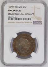 1872 Ein Frankreich 10 Centimes 10C NGC Zertifiziert Handgehoben Selten Münze - £33.24 GBP