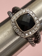 Pre Owned David Yurman Petite Albion Onyx  and Diamond Ring Size 6 - £239.80 GBP