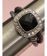 Pre Owned David Yurman Petite Albion Onyx  and Diamond Ring Size 6 - £235.98 GBP