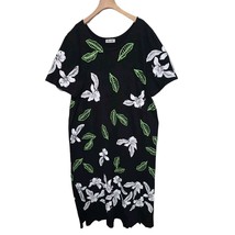 M. Mac Women’s 2X Dress Short Sleeve Black Green White Floral Leaf Maxi Pullover - £33.60 GBP